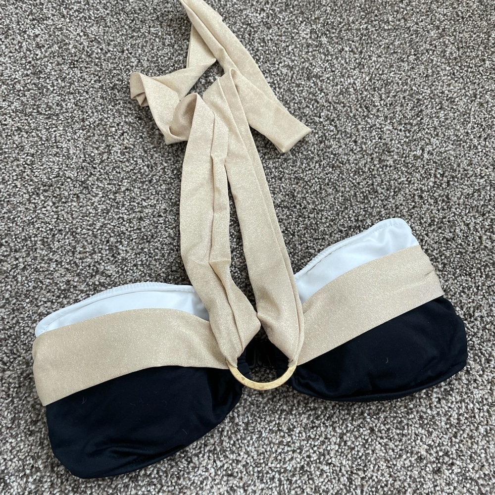 Seafolly Bandeau Halter Top Swimsuit - Black, Gold, White